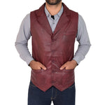mens red leather waistcoat