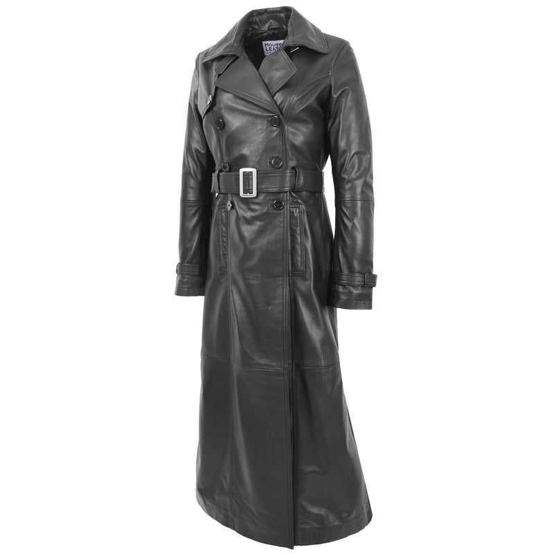 Womens Leather Full Length Trench Coat Sharon Black 4