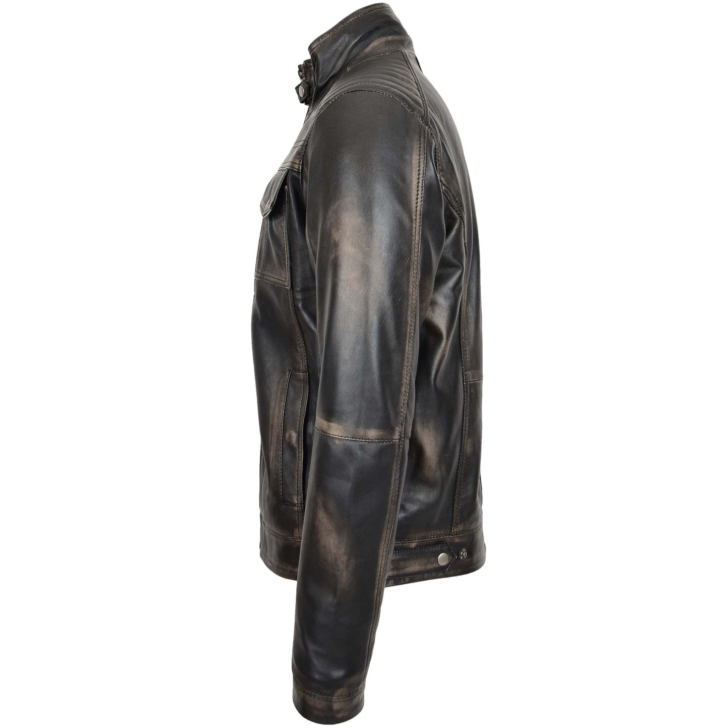 Mens Leather Urban Biker Style Jacket Hugo Rub Off 3