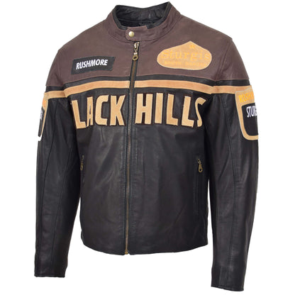 Mens Leather Racing Badges Jacket 'Black Hills' Brown 4