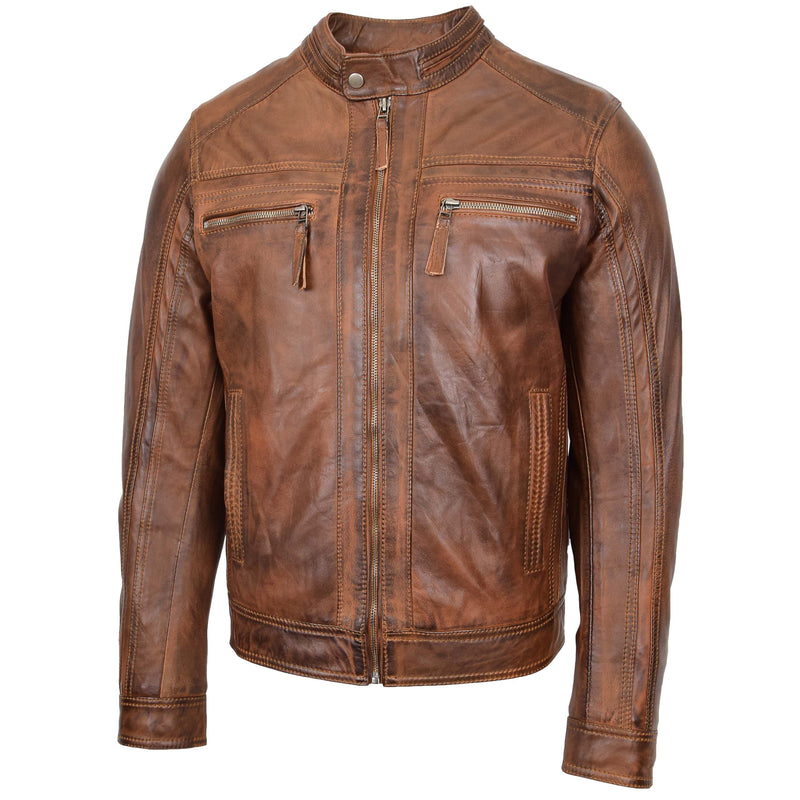 Mens Leather Cafe Racer Biker Jacket Charlie Antique Brown 4