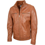 Men's Standing Collar Leather Jacket Tony Tan 3