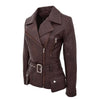 Womens Leather Hip Length Biker Jacket Celia Brown 5