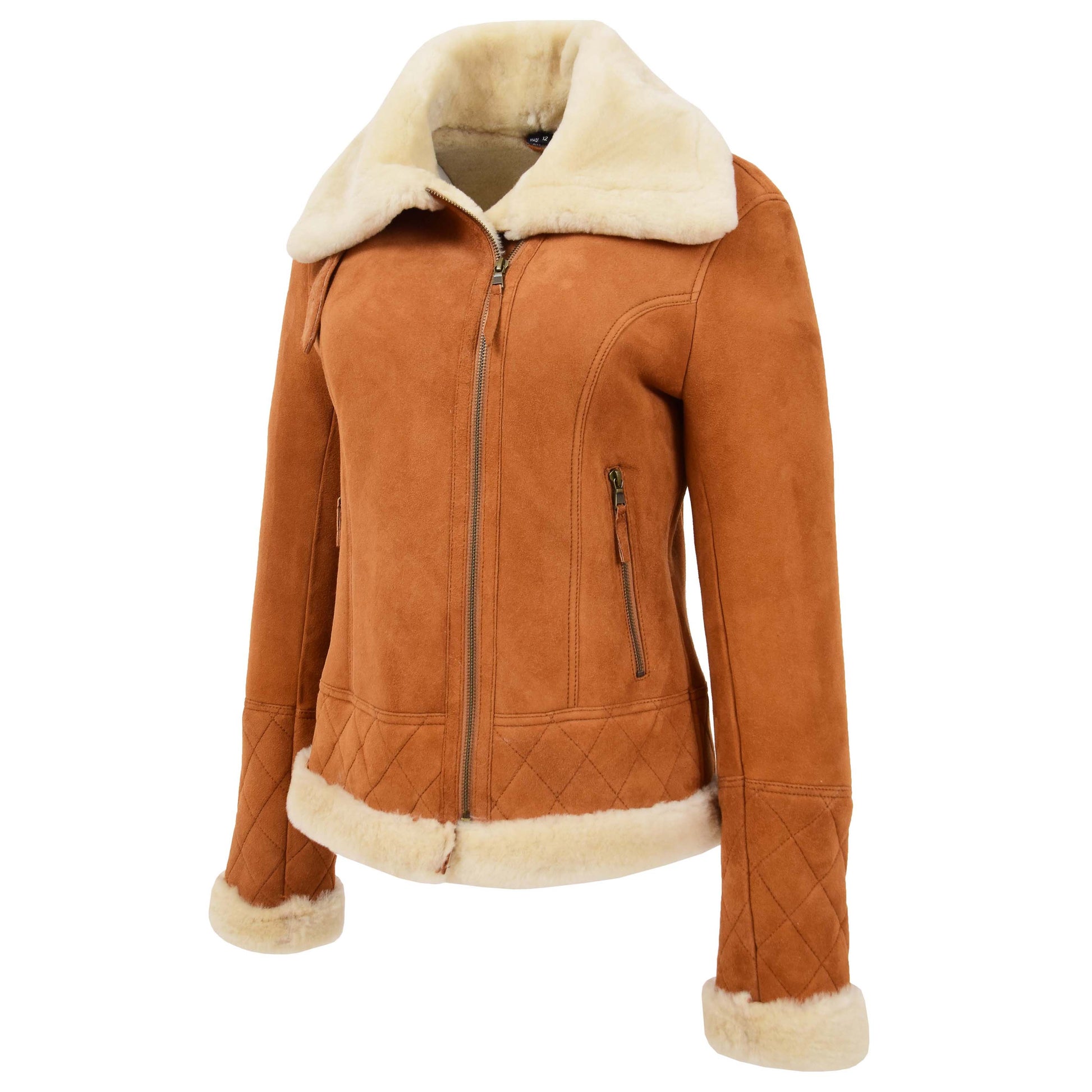 Womens Merino Sheepskin Aviator Jacket Isabelle Tan 4