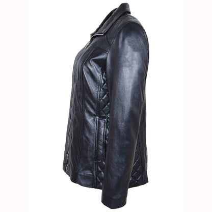 Womens Real Leather Jacket Zip Quilted ECHO Black 5