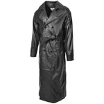 Mens Full Length Double Breasted Leather Coat Pete Black 5