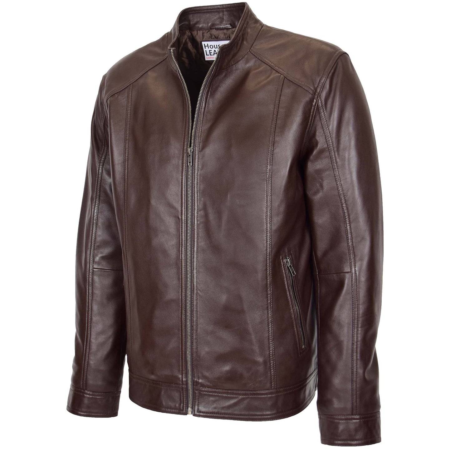 Mens Soft Leather Casual Plain Zip Jacket Matt Brown 3