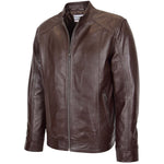Mens Soft Leather Casual Plain Zip Jacket Matt Brown 3