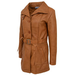 Womens Leather Trench Coat with Belt Shania Tan 3