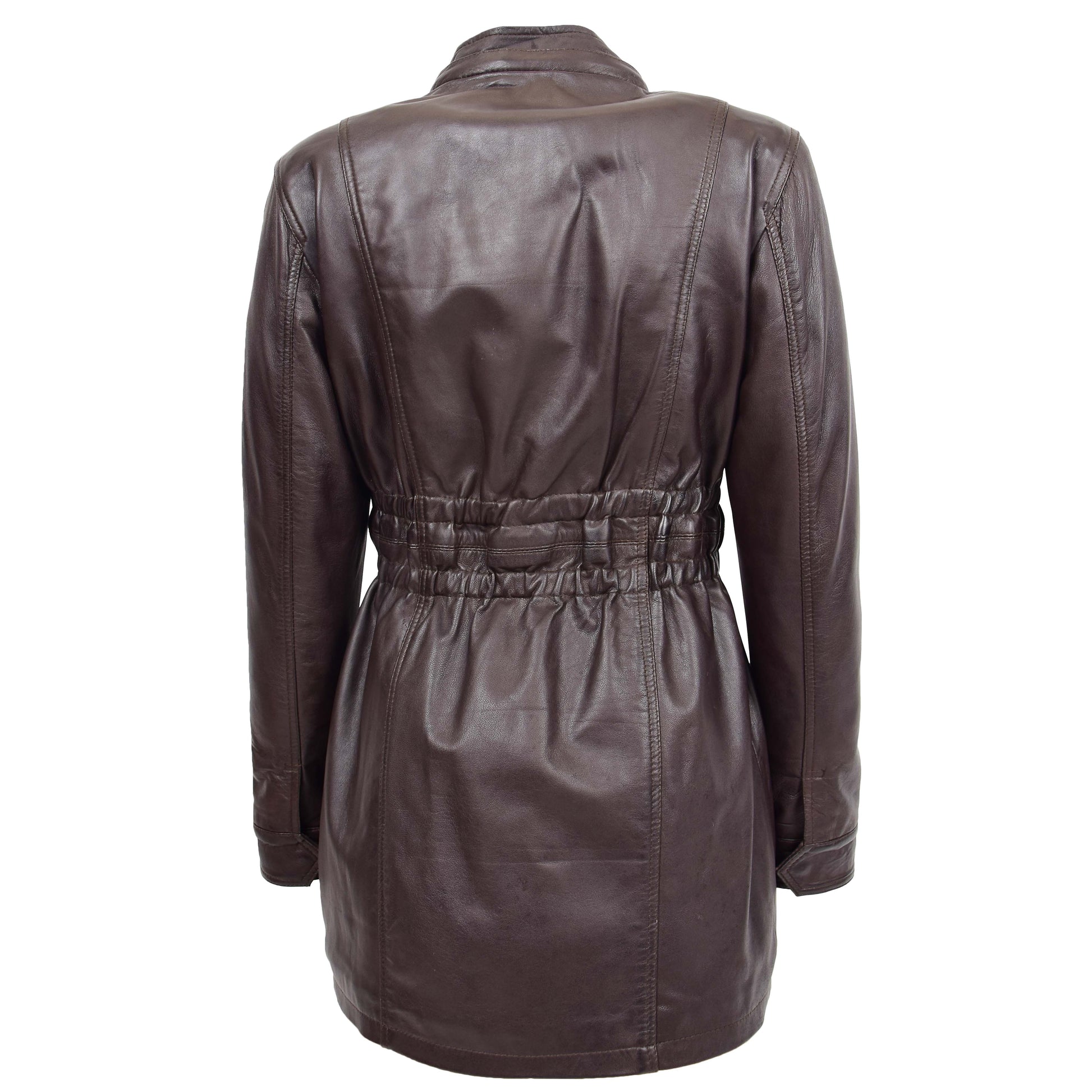 Womens Detachable Hoodie Leather Coat Kathy Brown 4