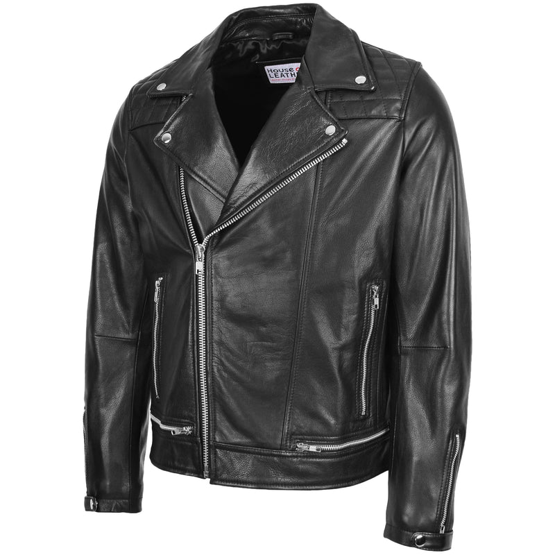 Mens Leather Biker Brando Design Jacket Sean Black 3