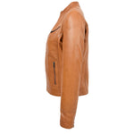 Womens Leather Standing Collar Jacket Becky Tan 4