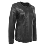 Womens Classic Soft Leather Collarless Jacket Jade Black 4