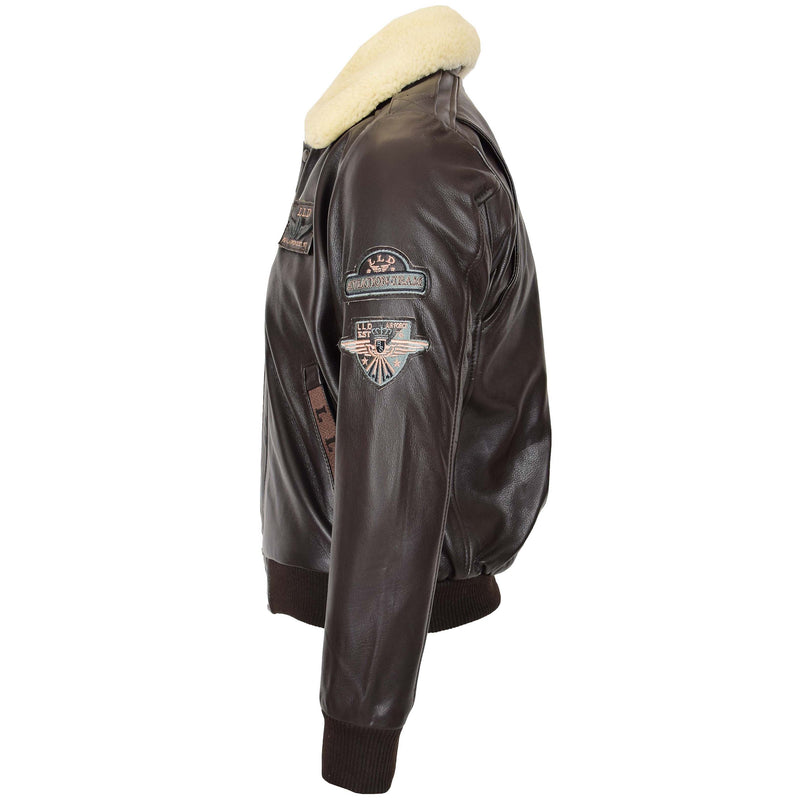 Mens Leather Jacket with Detachable Collar Pilot-N Brown 4