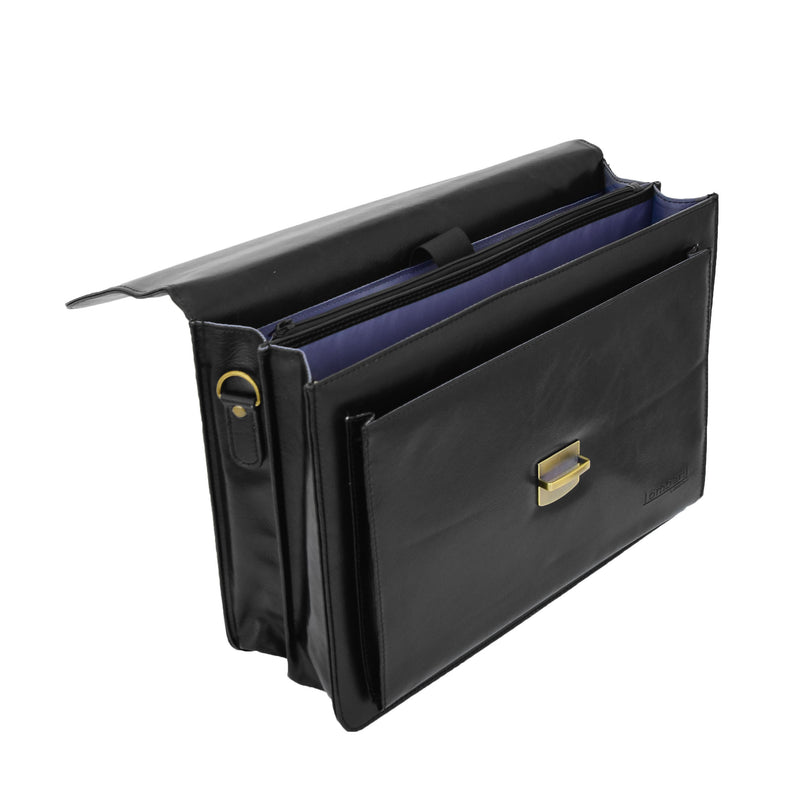 Mens Faux Leather Flap Over Briefcase Windsor Black 4