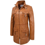 Womens Leather Dual Zip Fastening Jacket Kendall Tan 3