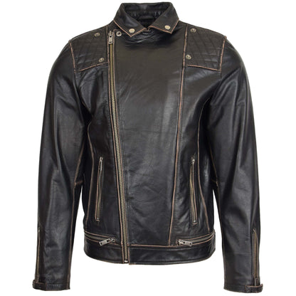 Mens Leather Biker Brando Design Jacket Sean Vintage Black 2