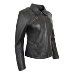 Womens Classic Leather Biker Zip Box Jacket Nova Black 4