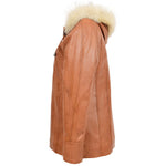 Womens Leather Coat with Hoodie Jane Tan 3