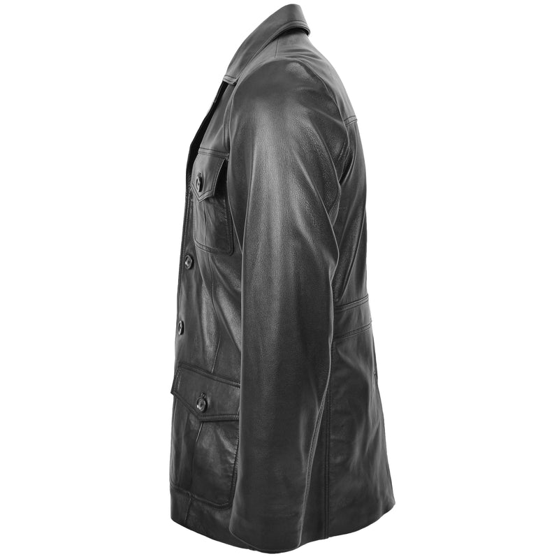 Mens Button Fastening Reefer Leather Jacket Jerry Black 4