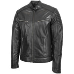 Mens Leather Cafe Racer Biker Jacket Ron Black 3