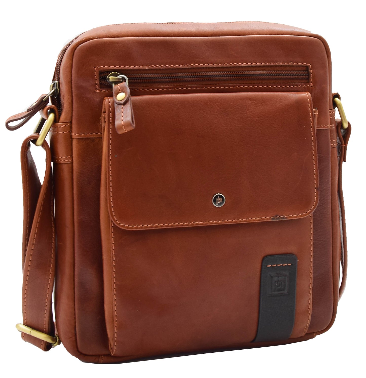 Mens Everyday Casual Leather Cross Body Travel Organiser Bag Vila Rica Chestnut 4