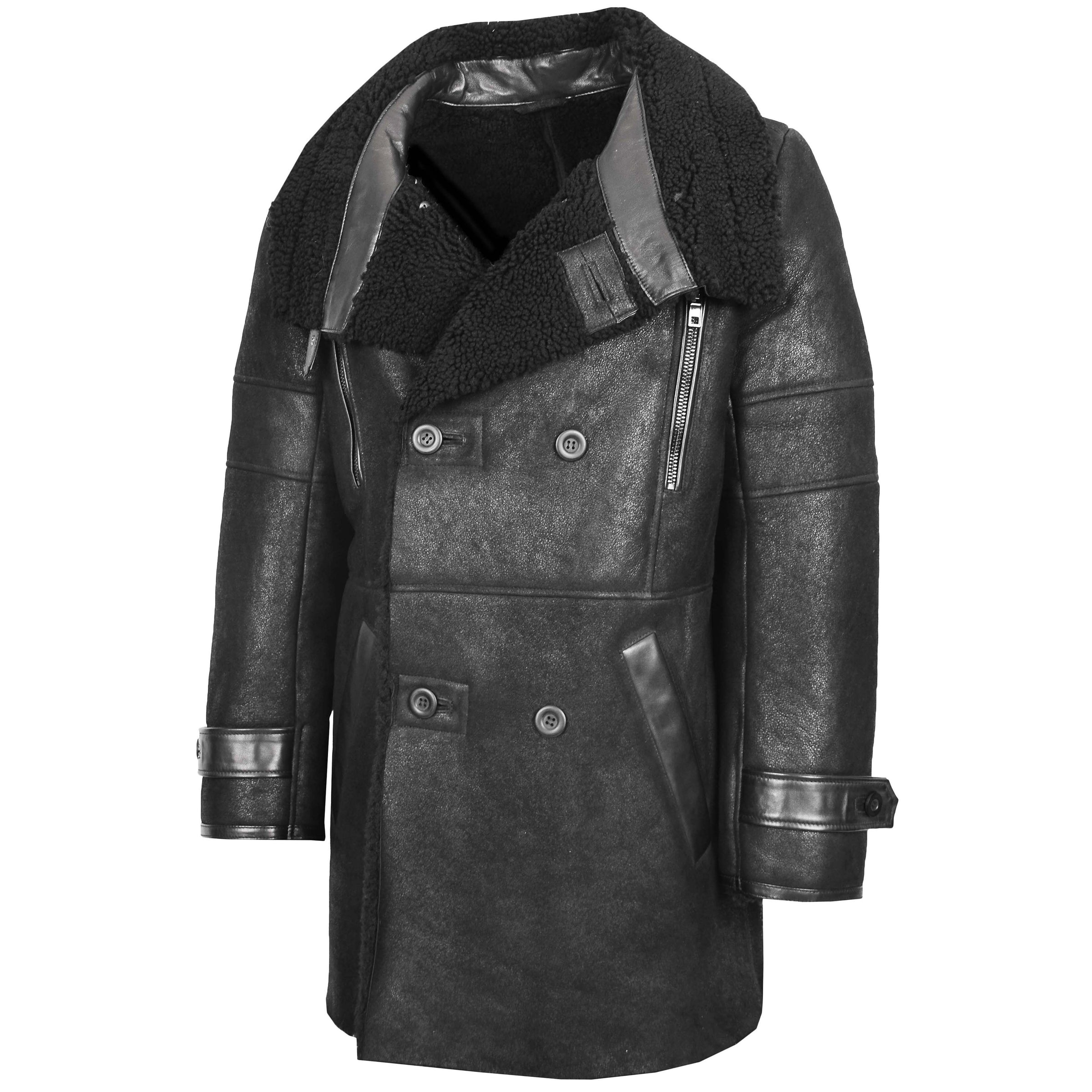 Mens Double Breasted 3/4 Length Sheepskin Coat | House of Leather