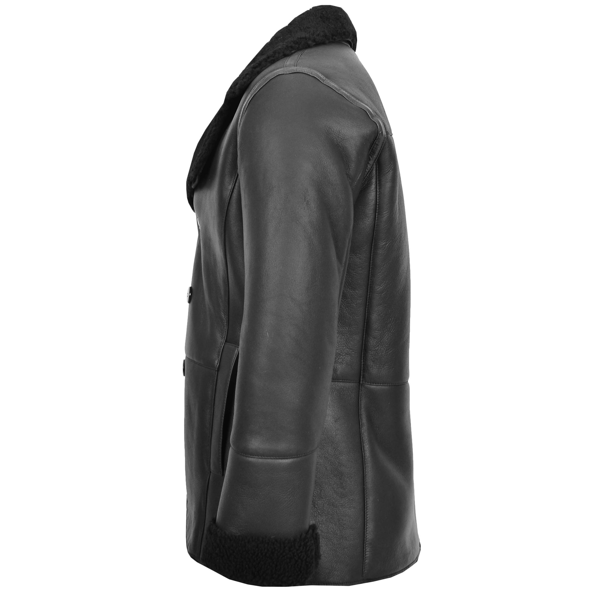 Mens Double Breasted Sheepskin Jacket Theo Black 4