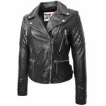 Womens Cross Zip Biker Leather Jacket Claudia Black 3