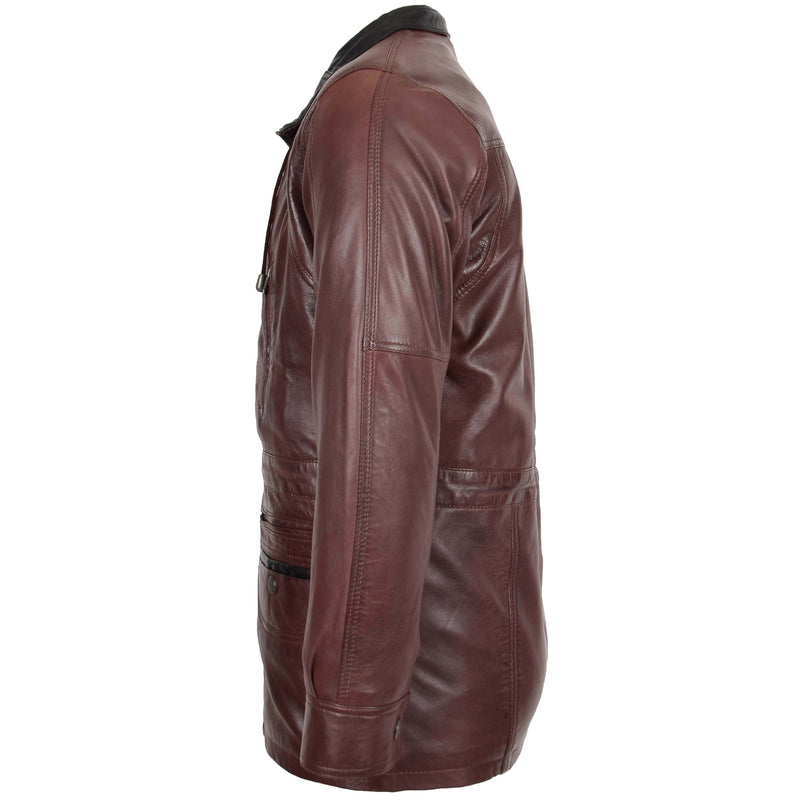 Mens Leather Winter Car Coat Hip Length Jason Brown 4