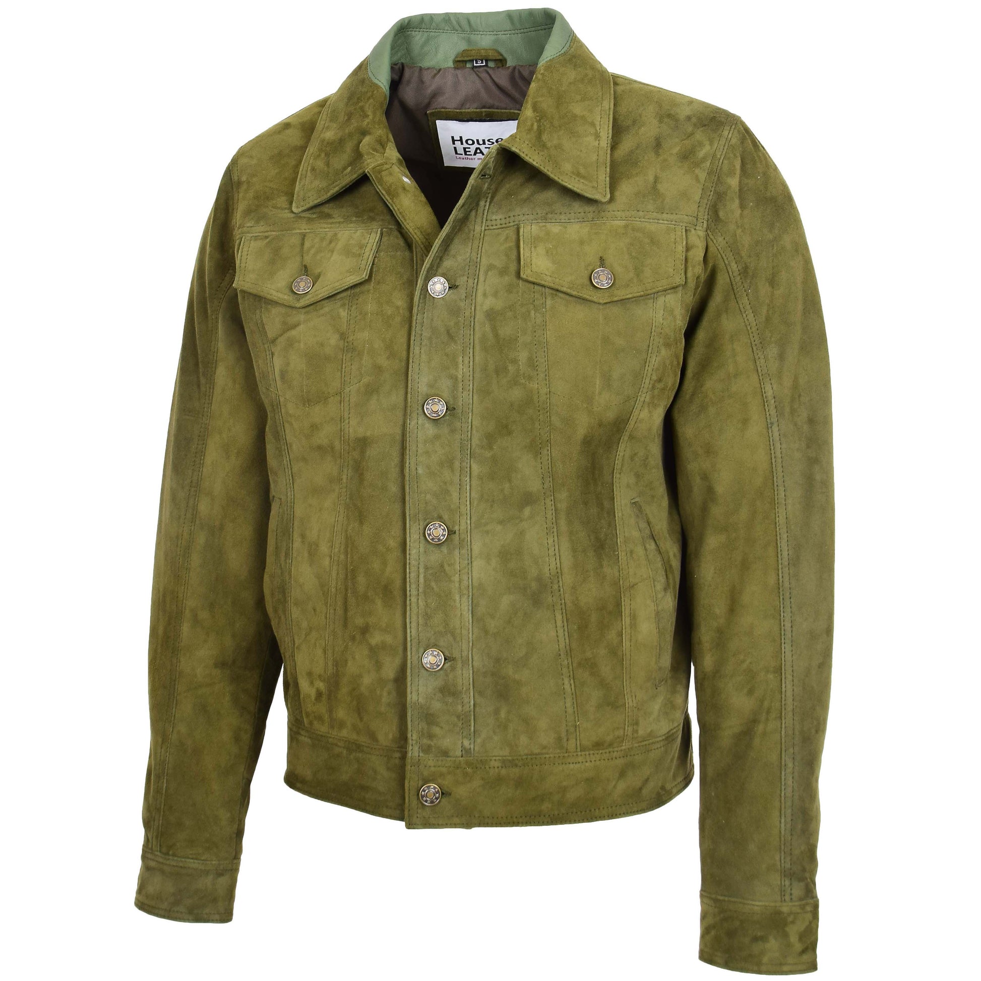 Mens Real Suede Trucker Harrington Jacket Daryl Green 3