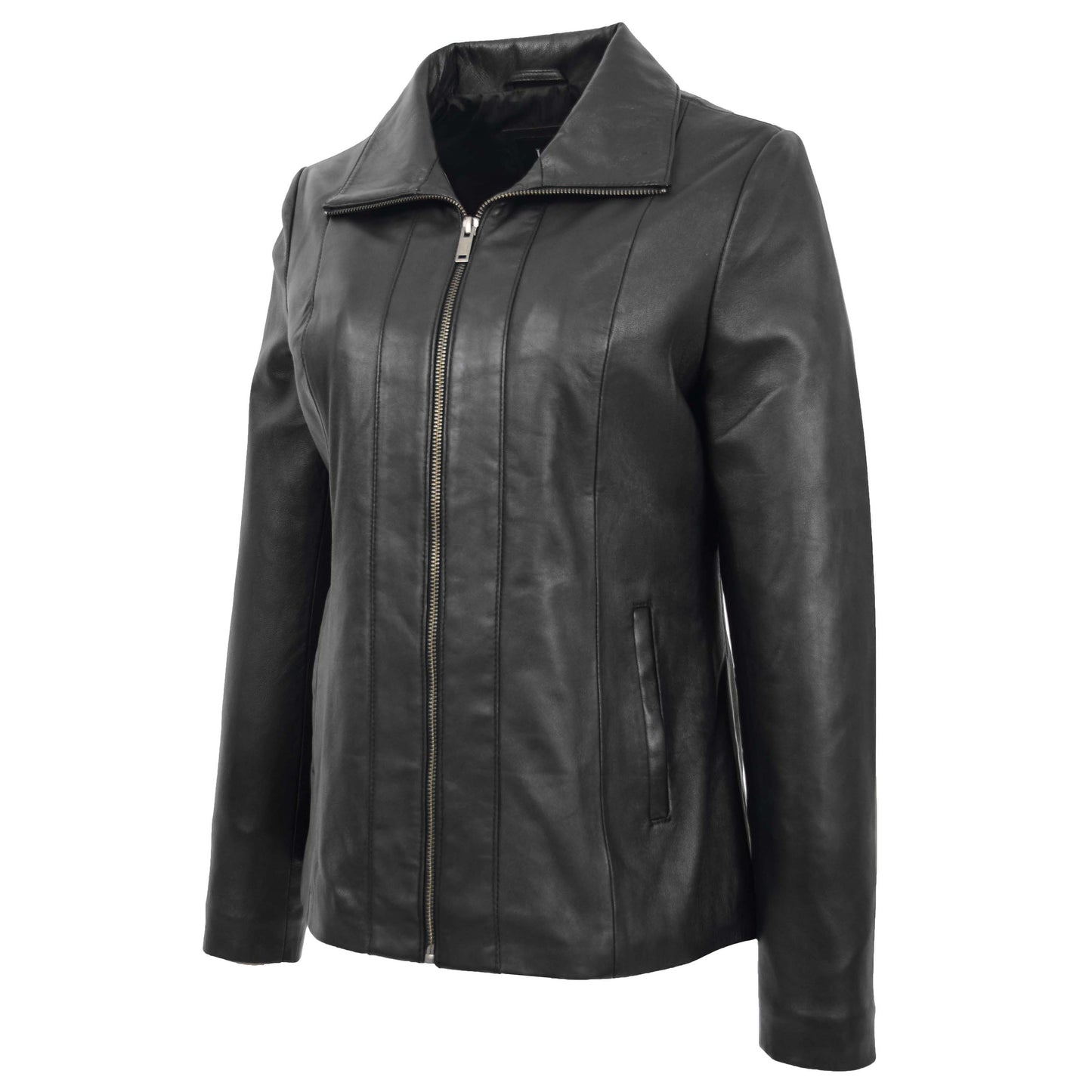 Womens Classic Zip Fastening Leather Jacket Julia Black 4