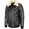Mens Bomber Leather Jacket with Sheepskin Collar Viggo Black 3