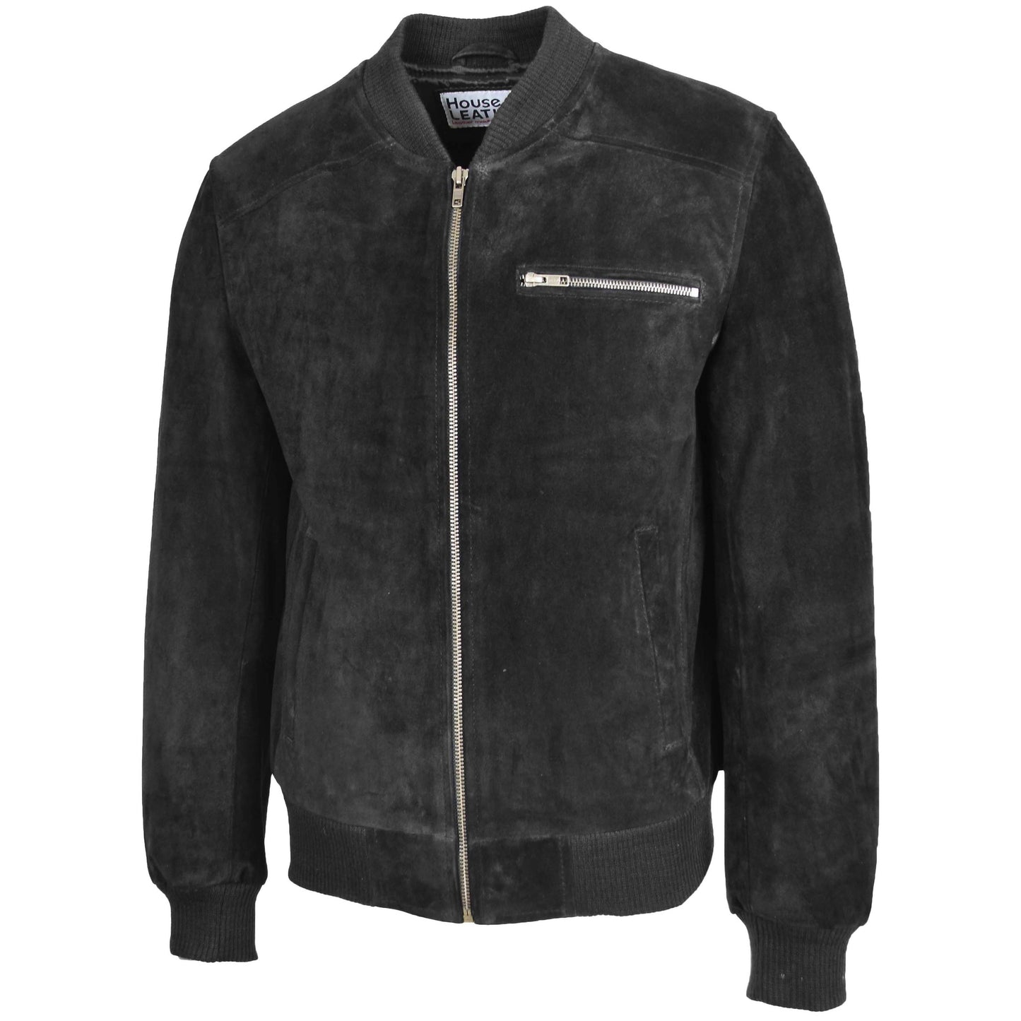 Mens Suede Bomber Varsity Jacket Reg Black 3