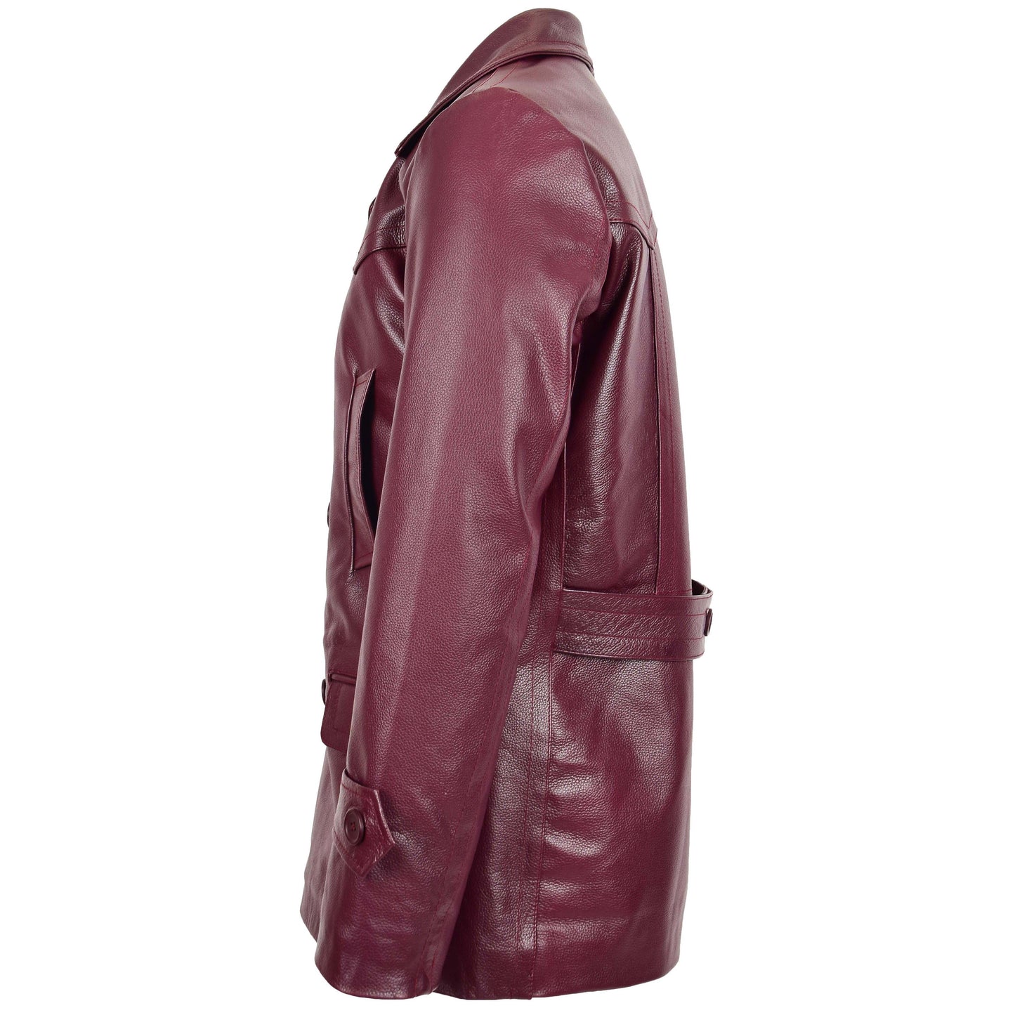 Mens Double Breasted Leather Peacoat Salcombe Burgundy 5