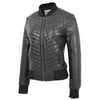 Womens Leather Varsity Quilted Bomber Jacket Sally Black 4