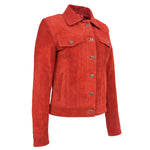 Womens Soft Suede Trucker Style Jacket Alma Red 4