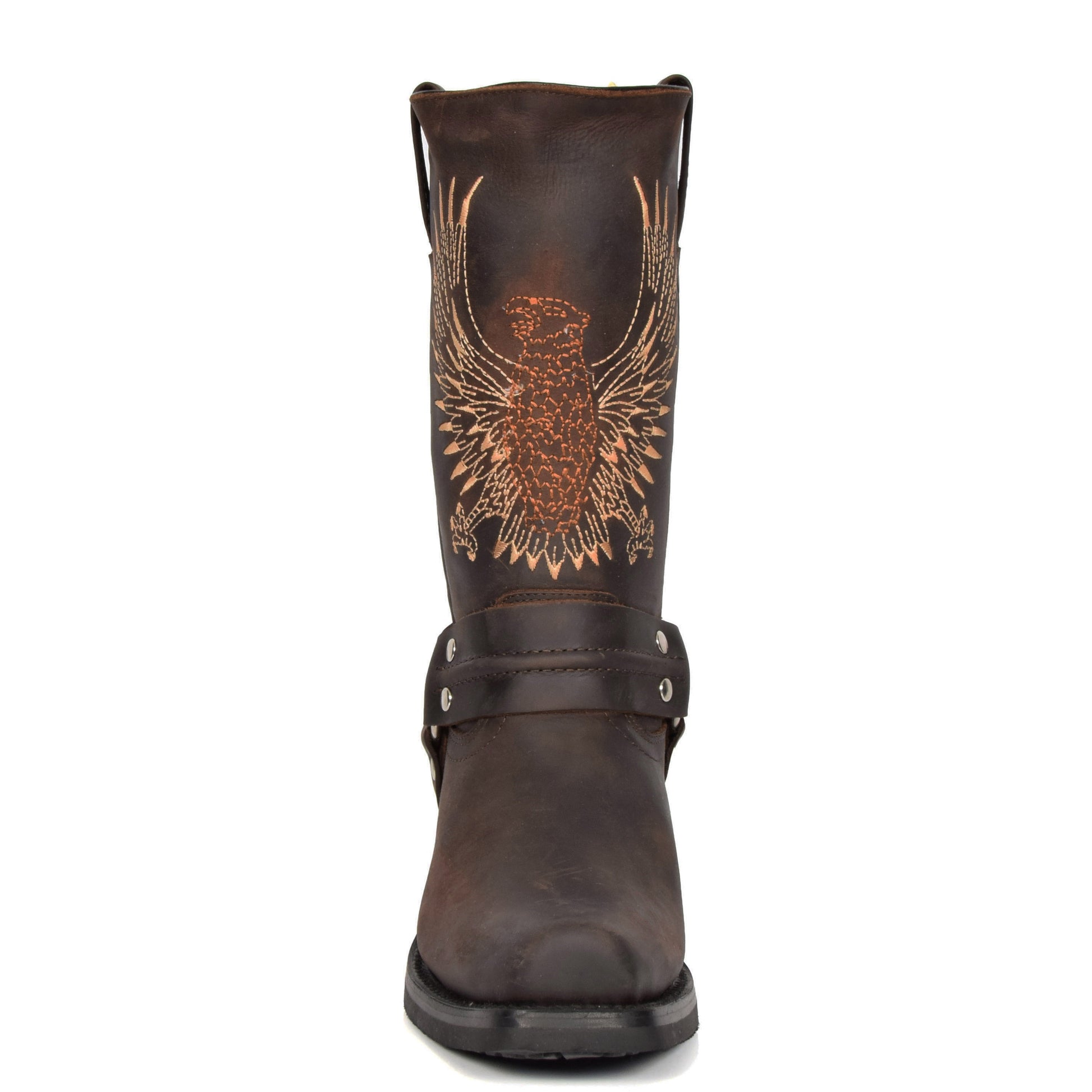 leather boots with eagle stitching