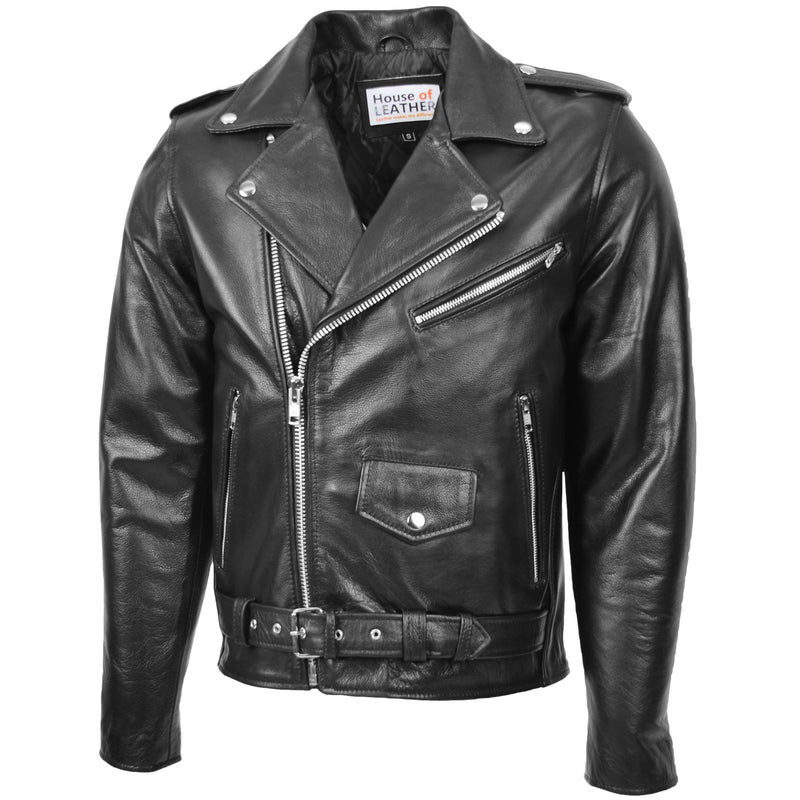 Mens Heavy Duty Leather Biker Brando Jacket Kyle Black 3