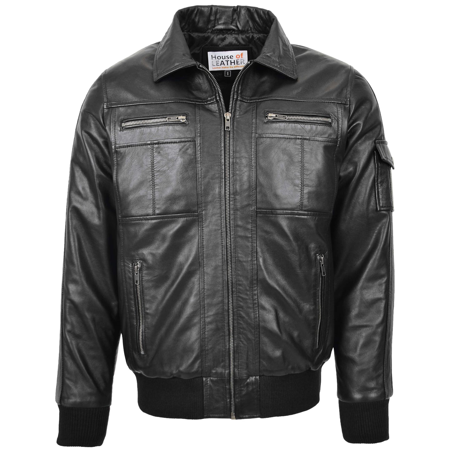 Mens Leather Bomber Jacket with Hoodie Bronx Black 3