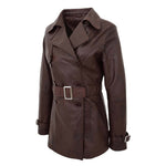 Womens Leather Double Breasted Trench Coat Sienna Brown 5