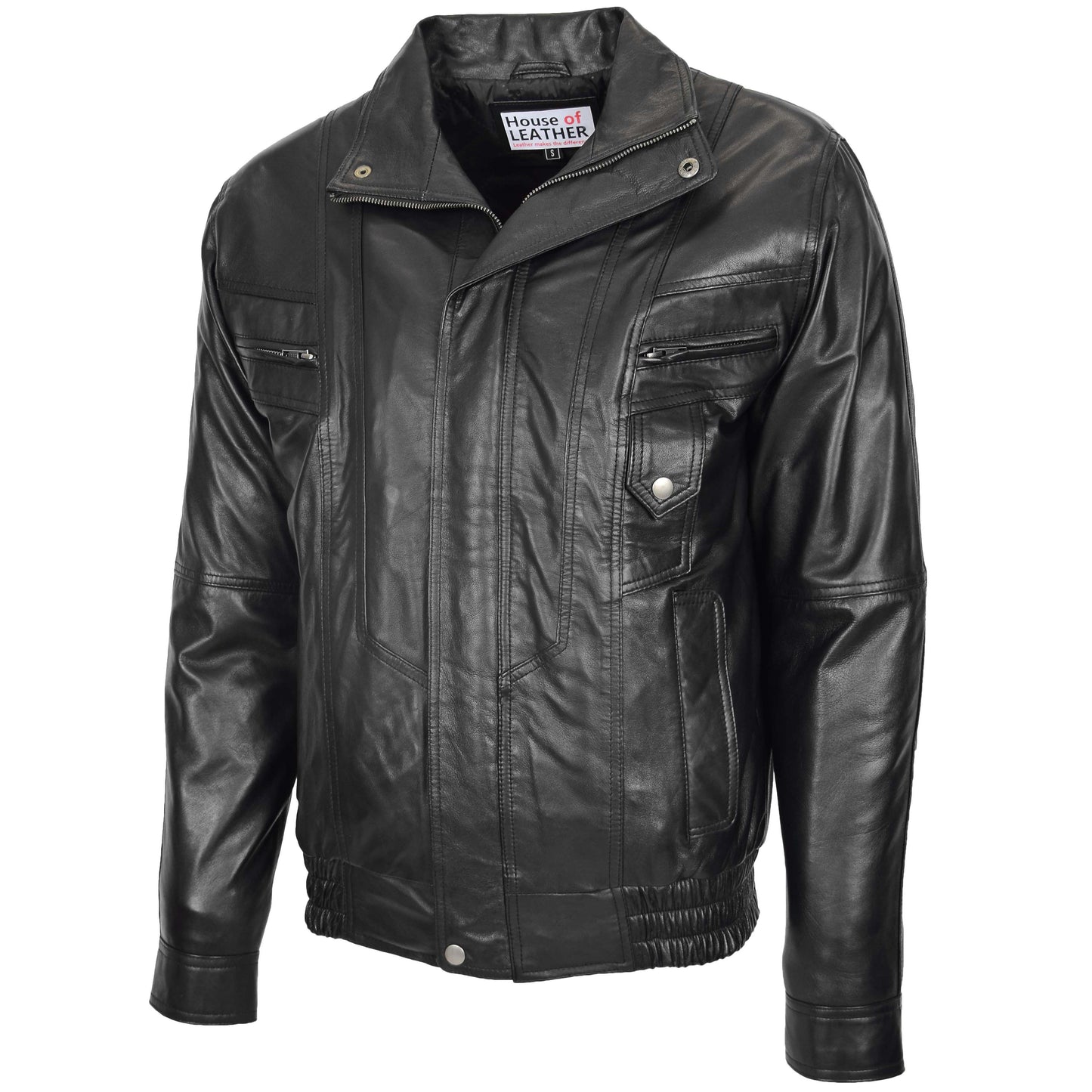 Mens Leather Bomber Blouson Jacket Robert Black 3