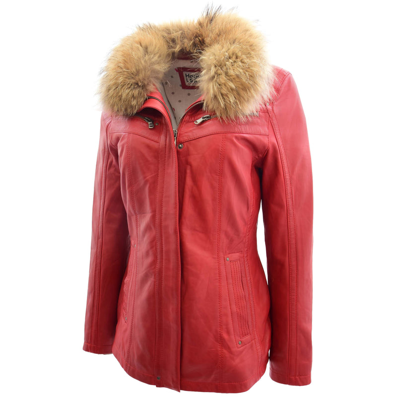 Womens Leather Jacket with Detachable Collar Dalia Red 3