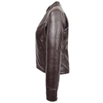 Womens Leather Standing Collar Jacket Becky Brown 5