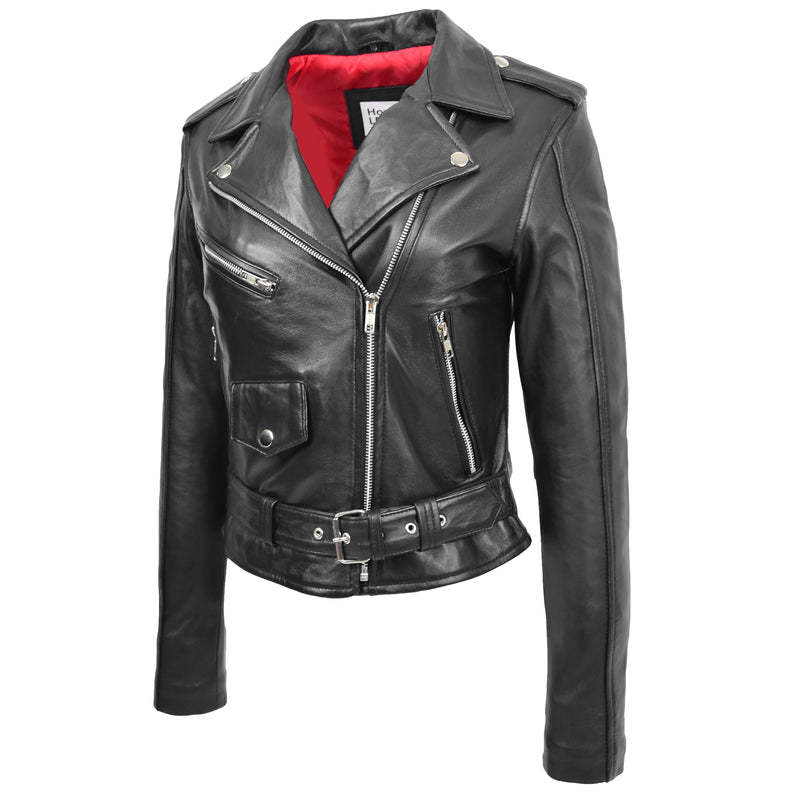 Womens Leather Biker Brando Jacket Kate Black 4