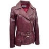 Womens Leather Hip Length Biker Jacket Celia Burgundy 3