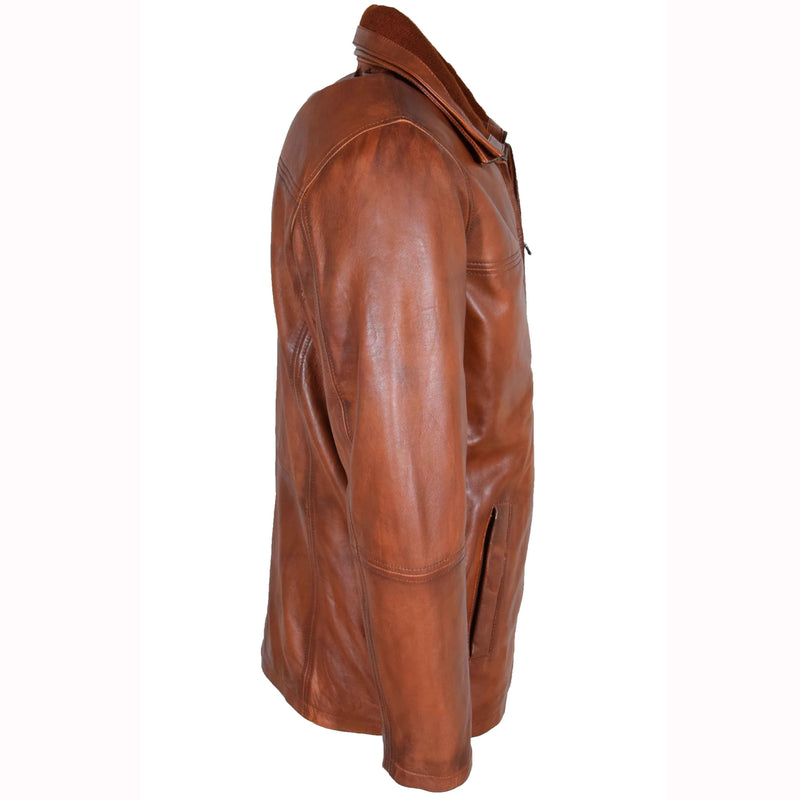 Mens Real Leather Coat Detachable Collar Lining George Cognac 5