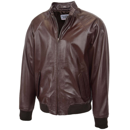 Mens Real Leather Bomber Jacket Raglan Shoulder Francis Brown 3