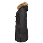 Womens Sheepskin Duffle Coat 3/4 Length Parka Beth Dark Brown 4