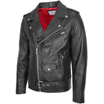 Mens Leather Biker Jacket Brando Style Johnny Black 3